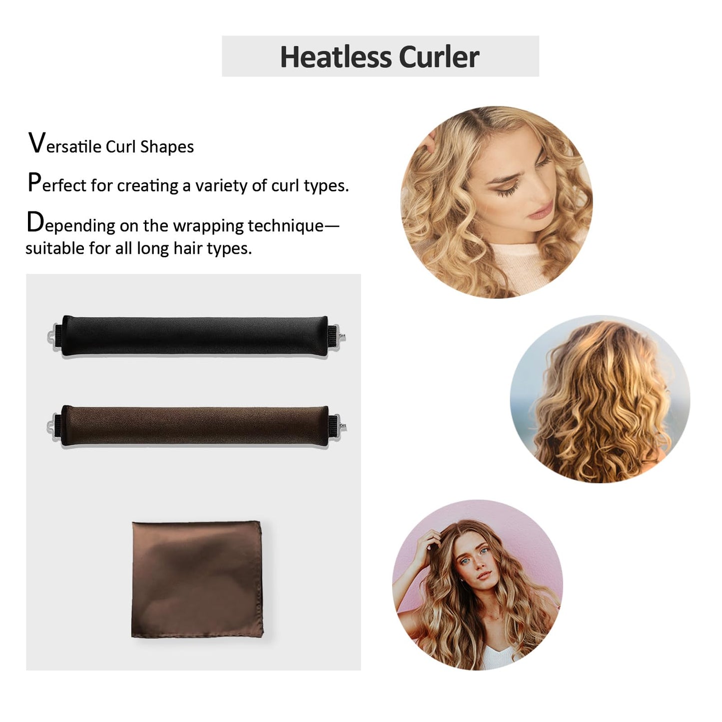 Beiskll Heatless Curling Set - No Heat Blowout Rods & Wrap for Overnight Curls on All Hair Types (Black+Brown)