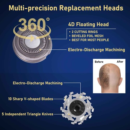 4pcs Shaver Replacement Blades for Skull Shaver Pitbull Boron PRO,Triple-ring Shaver Replacement Heads Compatible with Skull Shaver Pitbull Gold/Silver/Platinum/Diamond Pro Shaver and Palm Shaver