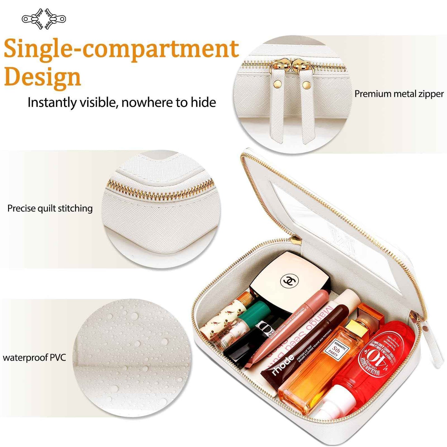 CLOUDWINGS Initial Travel Toiletry Bag - Cosmetic Bags for Girls with Zipper, Clear & Potable Makeup Bag for Travel, Cosmetic Pouch Perfect Gifts for Graduation (Beige, J)