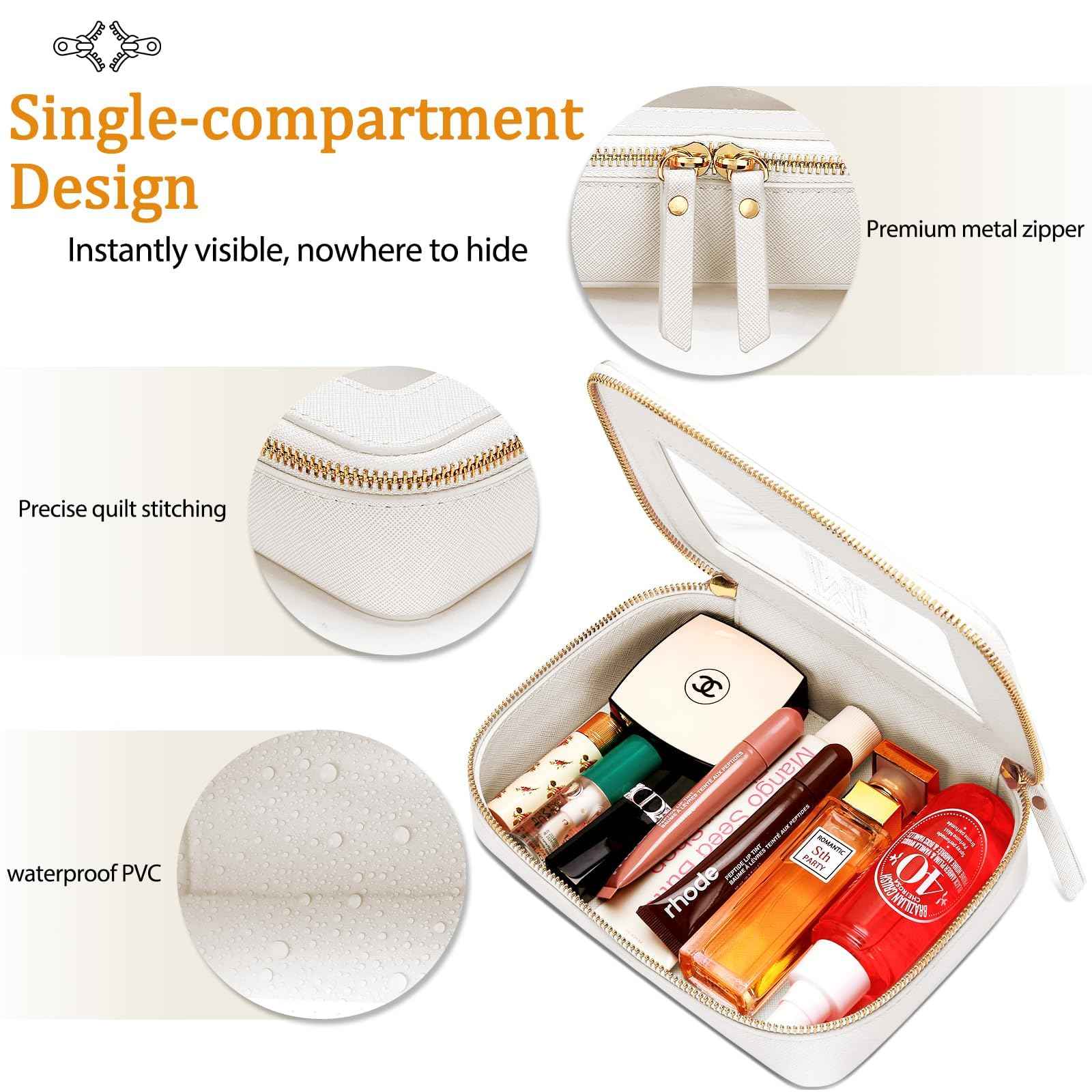 CLOUDWINGS Initial Travel Toiletry Bag - Cosmetic Bags for Girls with Zipper, Clear & Potable Makeup Bag for Travel, Cosmetic Pouch Perfect Gifts for Graduation (Beige, J)