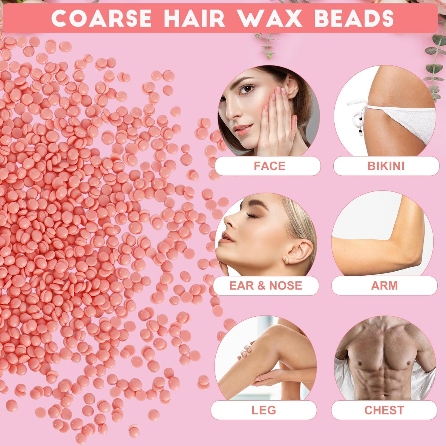 Hard Wax Beads for Hair Removal, 3.3lb Bulk Brazilian Waxing Beans for Coarse Hair, Face, Underarms, Eyebrow, Back, Chest, Lip, Bikini Wax with 20 Large Waxs Sticks for Women Men, Rose