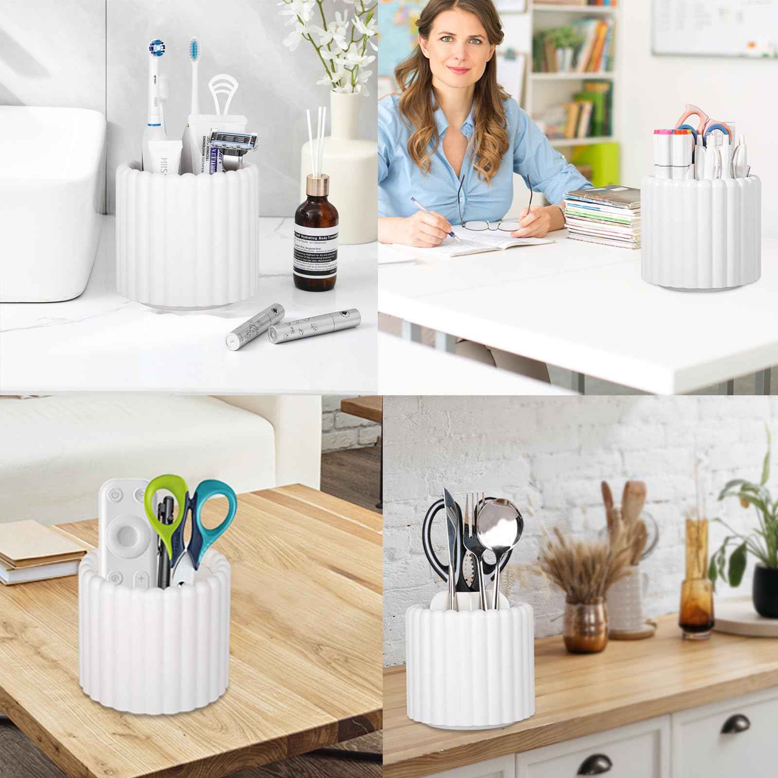 Anyoifax 360 Rotating Makeup Brush Holder 7 Slots Make Up Brush Organizer Removable Spinning Cosmetic Brushes Storage Pen Holder for Vanity, Dresser, Desk, White