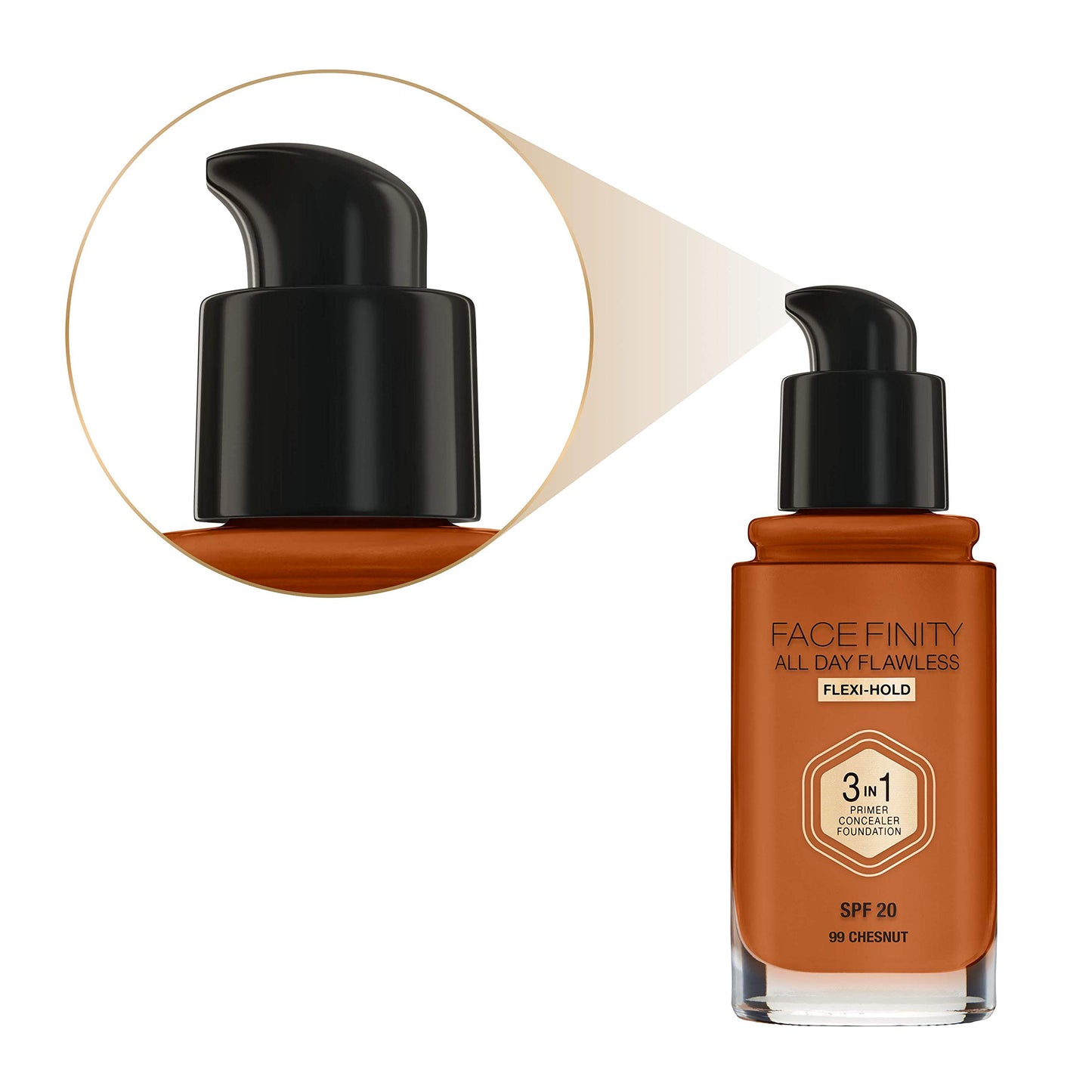 Max Factor Facefinity 3-in-1 All Day Flawless Liquid Foundation, SPF 20-99 Chestnut, 30 ml