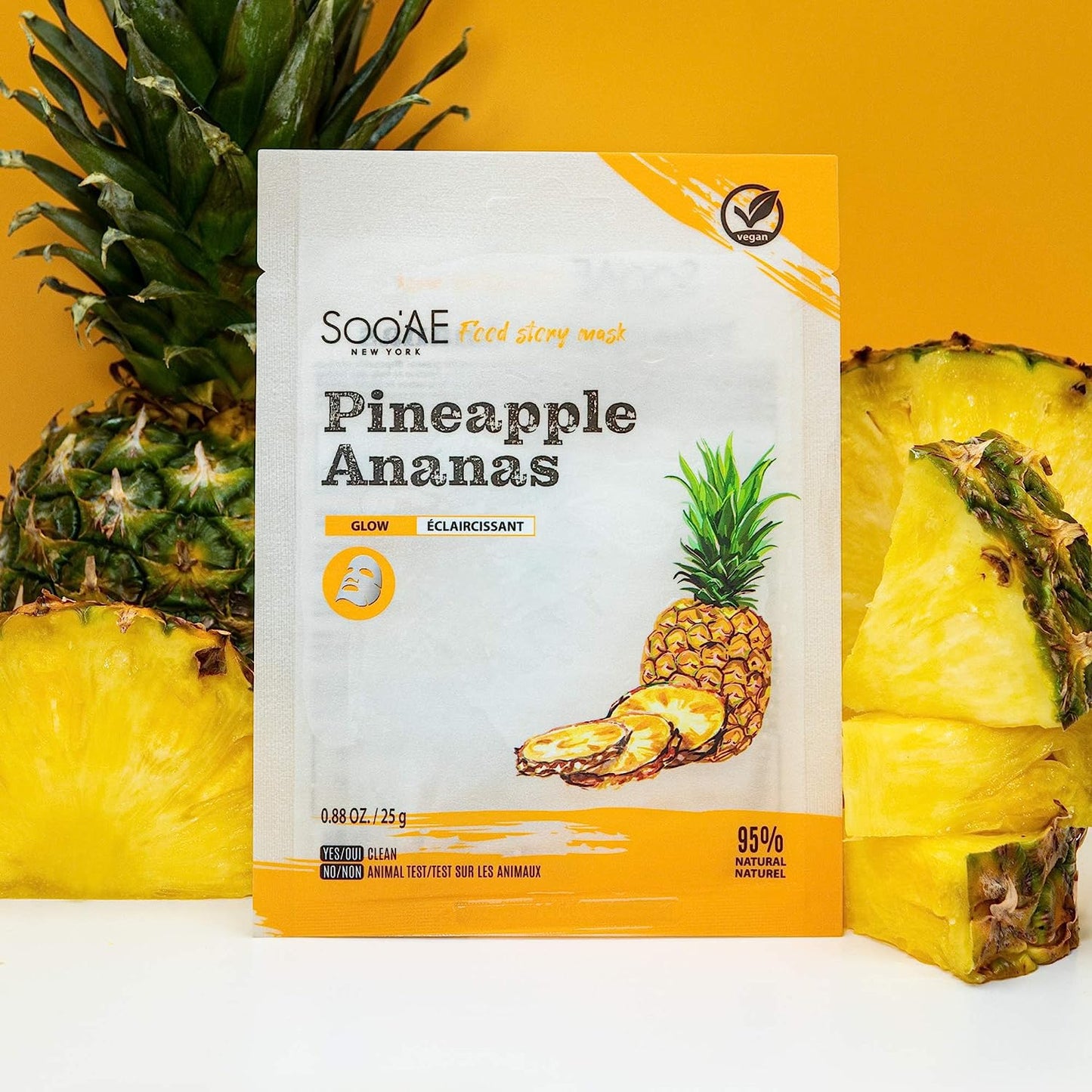 Soo'AE x Food Story - PINEAPPLE Vegan Glow + Nourishing Facial Mask [1 Count] Natural Hydrating face masks Vitamin C + E, Niacinamide Hyaluronic acid Korean face mask skin care