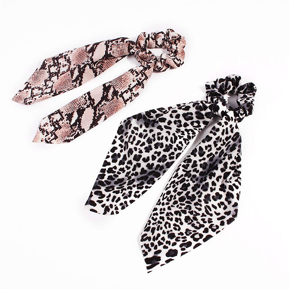 5Pcs Leopard Snake Cheetah Print hair scarf Scrunchies, Leopard Hair Tie, Animals Hair Scarf Scrunchies Ponytail Holder Scrunchy Ties for Women (Leopard Headband - 5B)