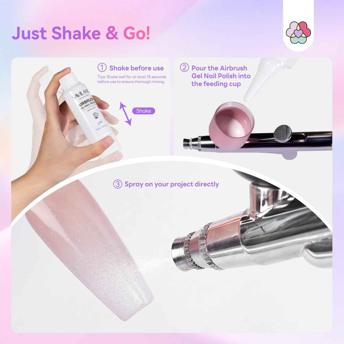 SAVILAND Advanced Airbrush Gel Nail Polish: 50 ml Dilution-Free White Gel Nail Polish Non-Acetone Airbrush Paint for Nails with Fine Mist for Gradient Ombre Blush French Nails Art Paint Salon