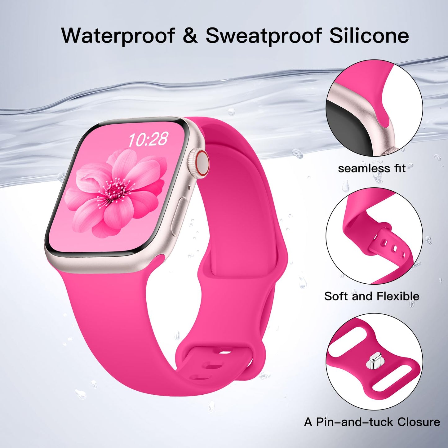 Sport Silicone Band Compatible with Apple Watch Bands 40mm 38mm 41mm 44mm 45mm 42mm 49mm Women Men,Soft Wristband Waterproof Replacement Sport Strap for iWatch Bands Series 9 8 7 6 5 4 3 2 1 SE Ultra