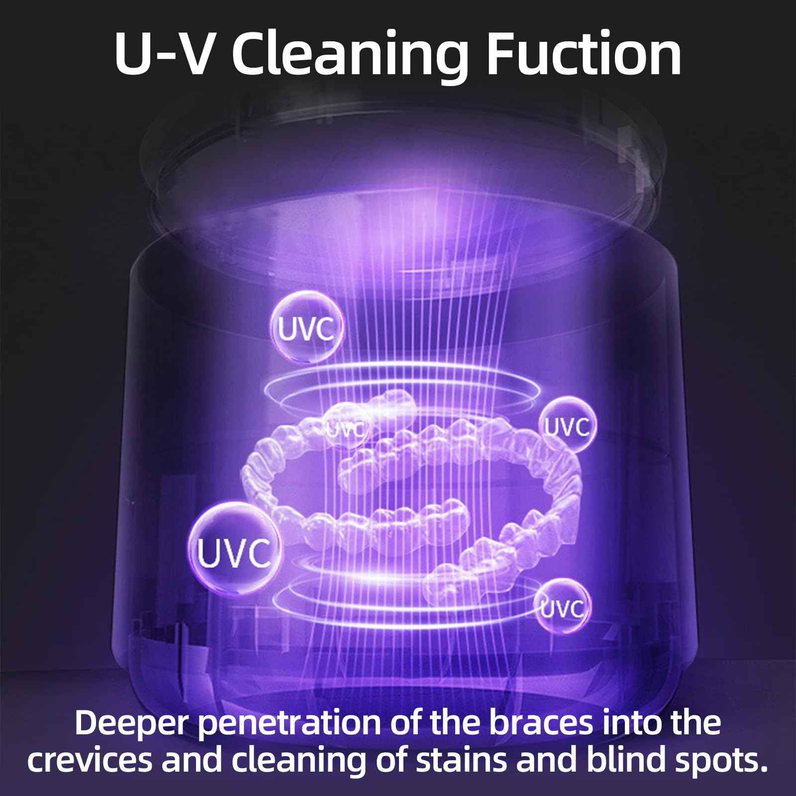 Ultrasonic Retainer Cleaner Machine, Professional Dental Appliance Cleaning Device. 3 Cleaning Modes（45khz, 20W，230ml White,YKL）