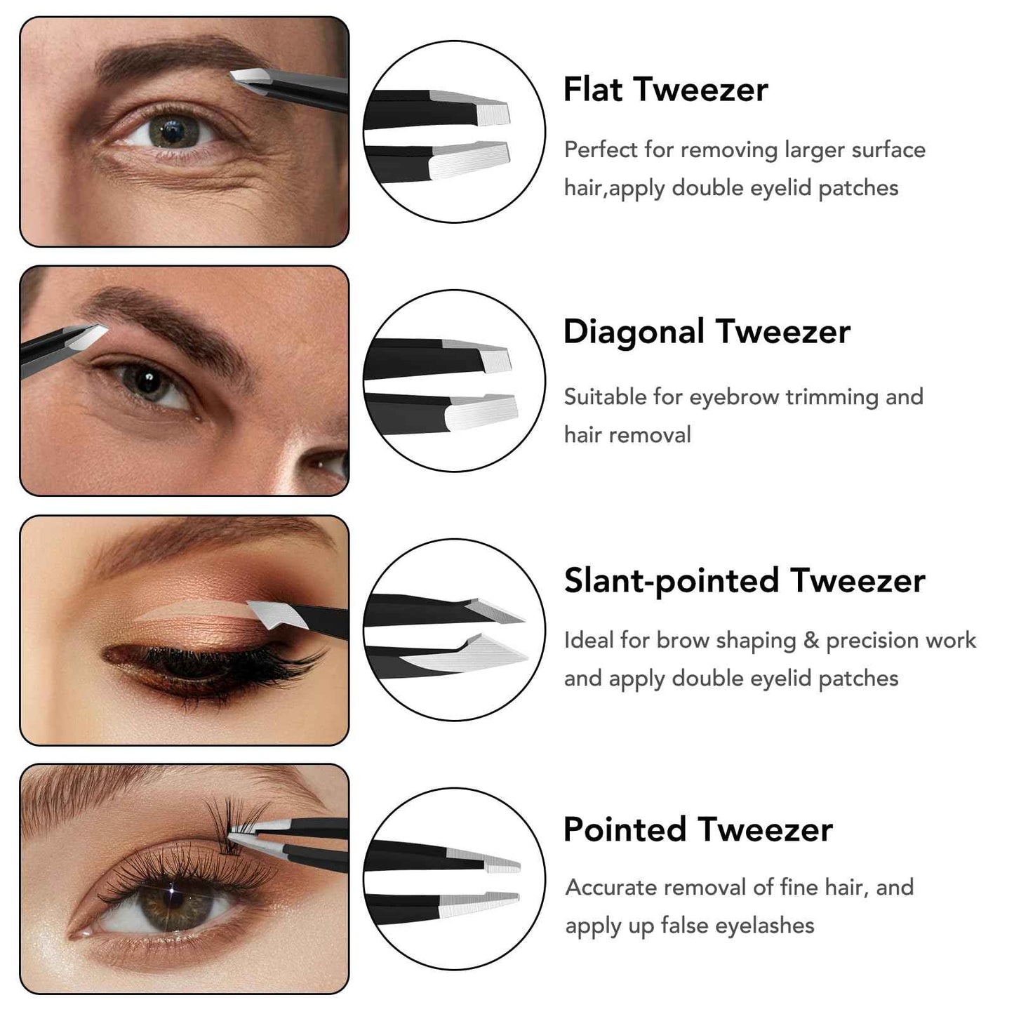 Tweezers Set for Facial Hair Women, 8Pcs Precision Eyebrow Tweezer Nail Clipper Set Eyebrow Pluckers Men for Ingrown Hair Removal(Black)