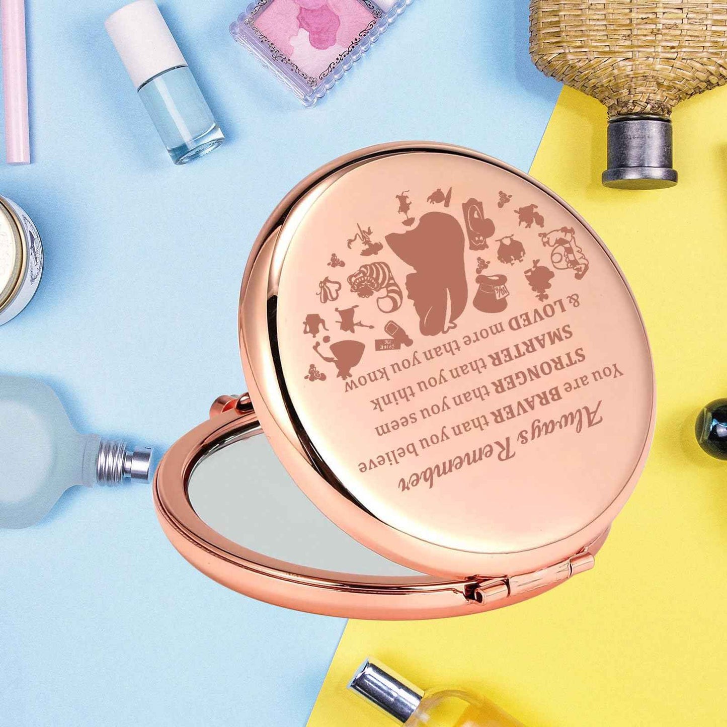 KEYCHIN Alice Fans Pocket Mirror Alice Fairy Tales Gift Always Remember You are Braver Stronger Smarter Than You Think Compact Makeup Mirror(Alice Always-RG)