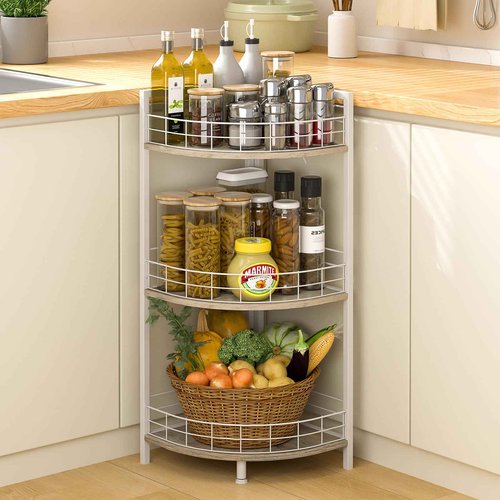 DAOUTIME Bathroom Standing Shelf, 3 Tier Free-Standing Shelf Units, Open Floor Shelves, Triangular Curved Corner Shelf Stand for Small Space, Ideal for Bathroom,Kitchen,Vanity Storage and Organizer