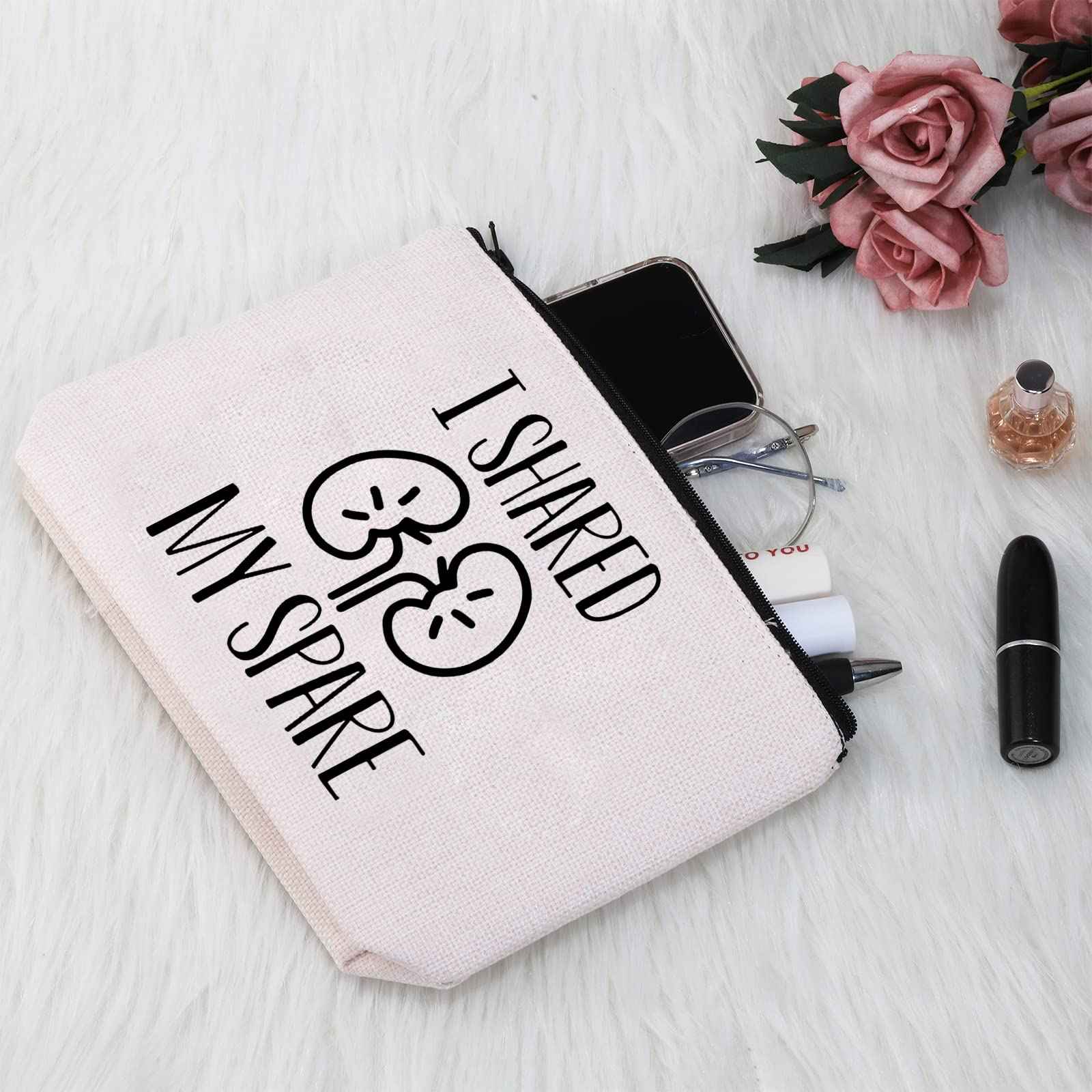 G2TUP Kidney Donor Gift I Shared My Spare Makeup Bag Kidney Transplant Cosmetic Bag Organ Donation Awareness Gift Kidney Giver Zipper Travel Bag (I Shared My Spare White Bag 1.0)
