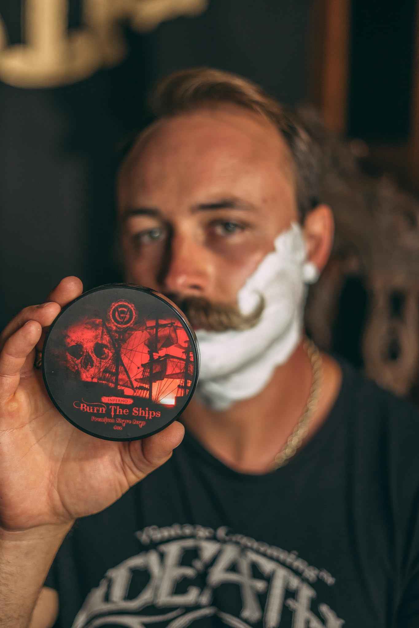 Shave Cream for Men | Burn The Ships Premium 4oz | Hydrating & Lathering Shaving Cream for Wet Shaving Sensitive Skin Beard Softening Natural Ingredients | Use Shaving Brush For Smooth Razor Glide