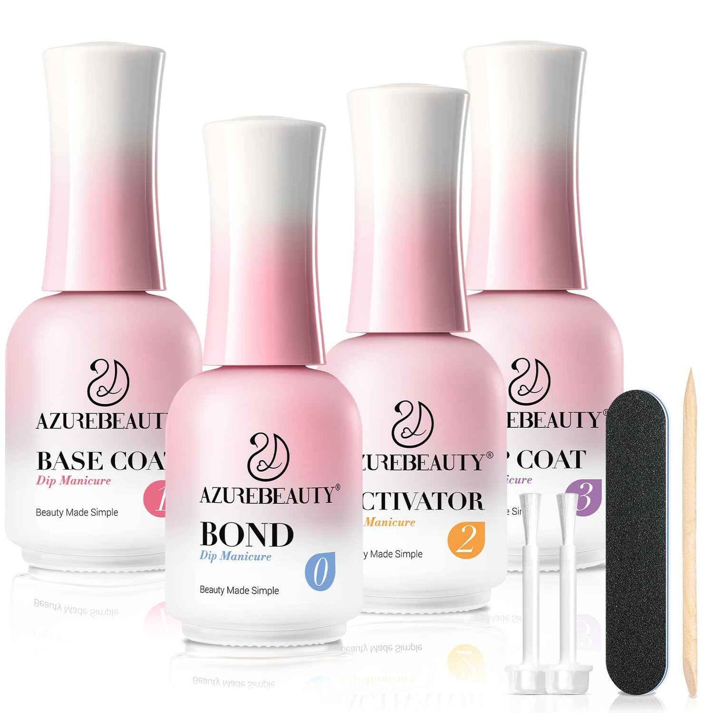 AZUREBEAUTY Dip Powder Liquid Set - 8Pcs 15ml/0.5oz Upgraded Bond, Base Coat, Activator & Top Coat | DIY Home Salon Necessary Tools