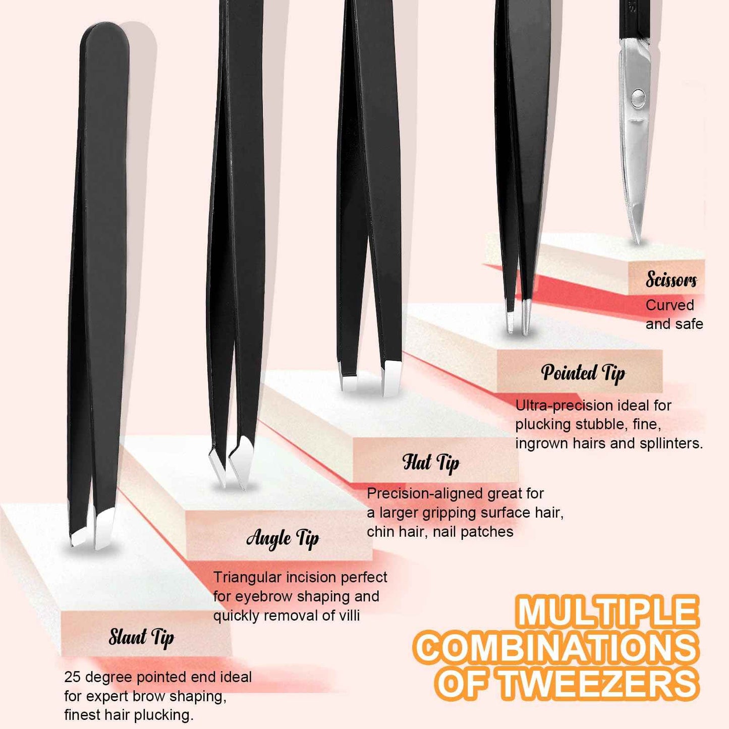 Yougai Tweezers and Nail Clippers Set,9 Pcs Professional Stainless Steel Tweezers Kit-Great Precision Tweezers with Curved Scissors and Eyebrow Razor for Daily Beauty Tools with Leather Travel Case