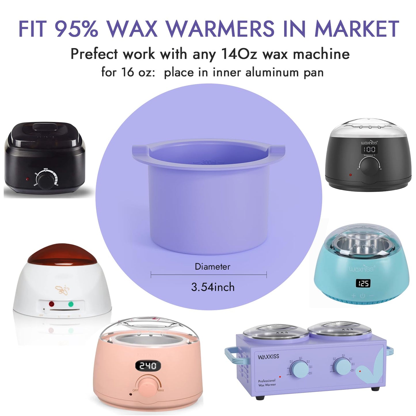Silicone Wax Warmer Liner Pot Removable Silicone Wax Bowl for Waxing Replacement 14oz Microwave Easy to Clean Reuse 3pcs Non-Stick Silicone Waxing Bowl