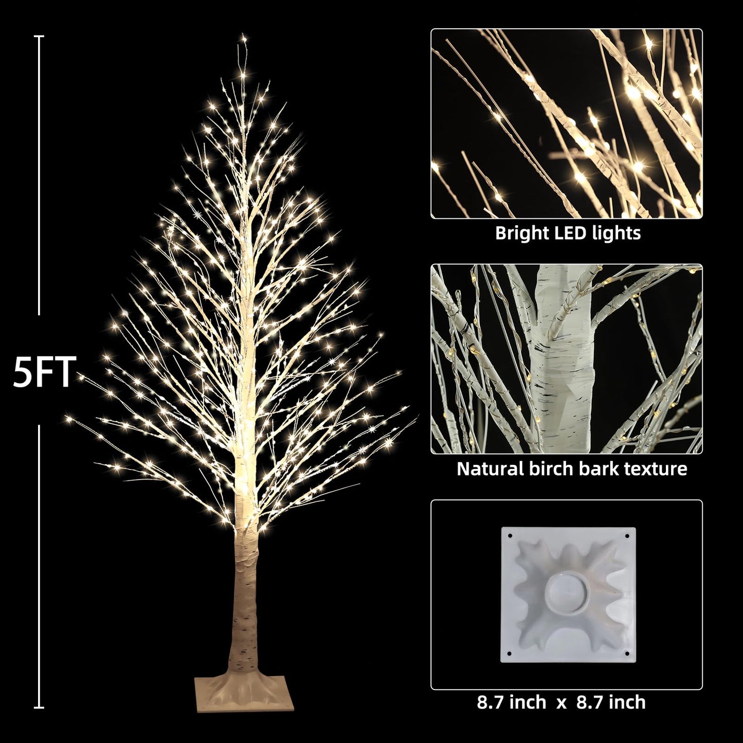 IJG 5FT Lighted Birch Tree with Twinkle Lights, 560 LED Warm White Lights with Timer, LED Lighted Christmas Tree for Indoor Outdoor Home Room Wedding Party Christmas Decorations