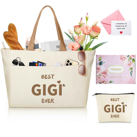 TRSODD Gigi Gifts for Grandma Mothers Day Gifts Best Gigi Ever Birthday for Women Tote Bag and Makeup Bag Set