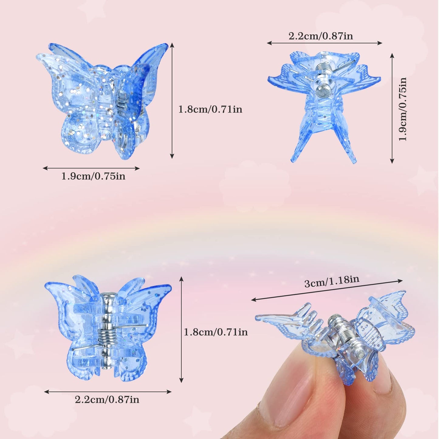 100Pcs Butterfly Glitter Hair Accessories - Tiweio Colorful Small Hair Claw Clips, 14 Sparkle Candy Colors for Women and Girls with Gift Box