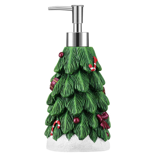 Shinowa Christmas Liquid Hand Soap Dispenser, Christmas Tree Shaped Resin Lotion Dispenser Bottle, Decorative refillable Pump Bottle for Bathroom Vanity Kitchen Countertop, Green