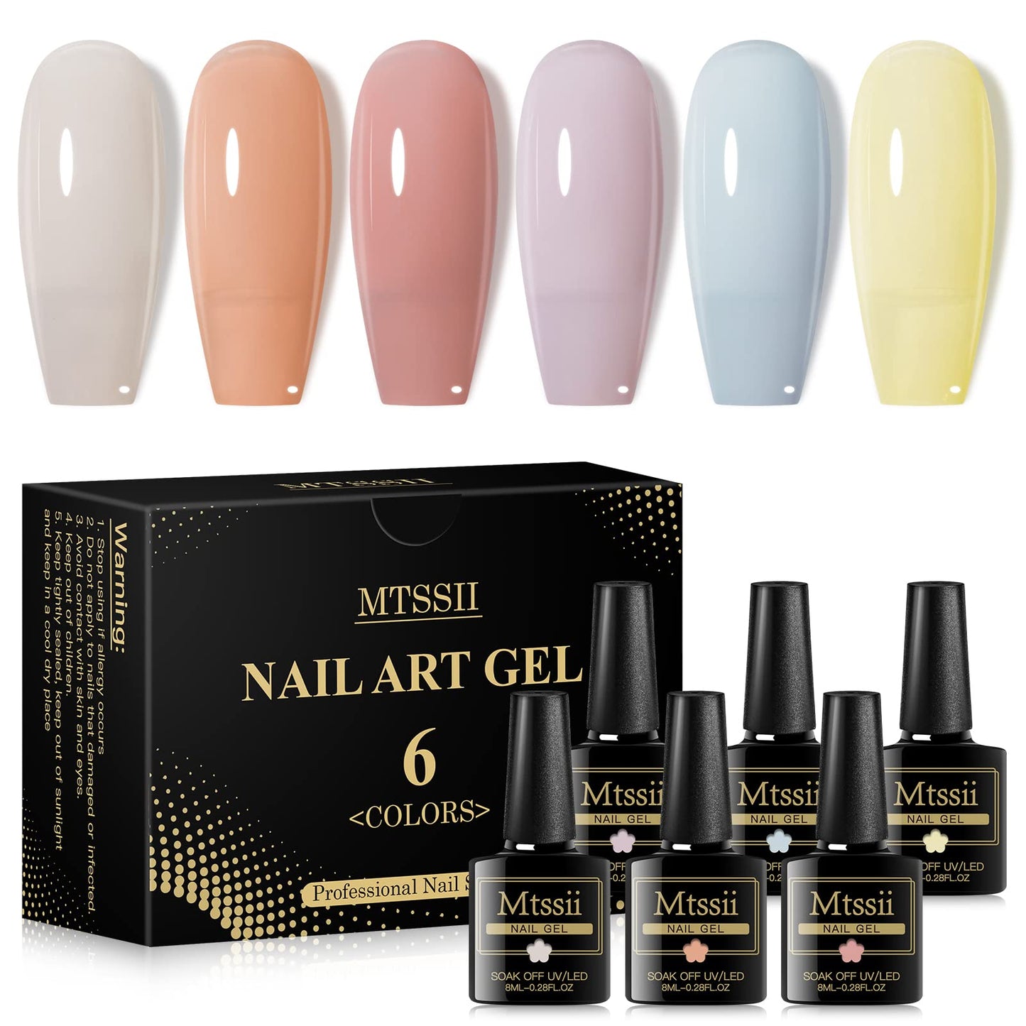 MTSSII Gel Nail Polish Kit, 6 PCS Jelly Translucent Gel Nail Polish Sock Off UV/LED Gel Nail Polish Lamp Cured, 8 ml/0.28 FL.OZ (Jelly Gel Nail Polish)