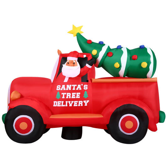 Fraser Hill Farm 6-Ft. Inflatable Pickup Truck with Christmas Tree and LED Lights | Festive Holiday Blow-Up Decorations | Blower, Ropes, and Stakes Included | FHFPCKTRK061-L, Red