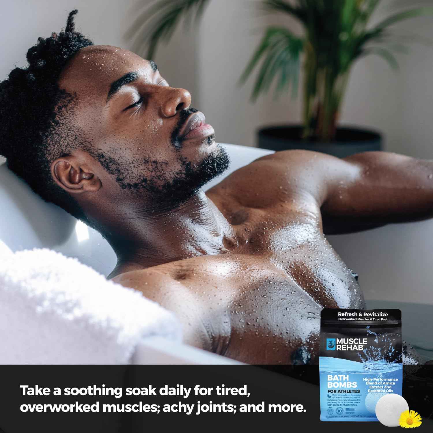 Muscle Rehab Magnesium Epsom Salt Bath Bombs - Fast-Absorbing Muscle Soak for Post-Workout Recovery - Bath Bombs for Sore Muscles and Pain- Tranquil Foot Soak Bombs - Athletic Recovery Bath - 2 Packs