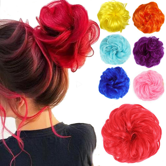 Kediciz Messy Bun Hair Piece Fake Hair Buns Scrunchies Extensions Synthetic 35g Thick Updo Hairpieces Curly Wavy Chignon Ponytail for Women Girls Kids Red