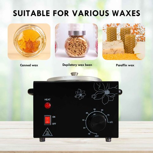 FHATSJ Professional Wax Warmer with Adjustable Temperature for Hair Removal - Electric Melted Wax Beads Heater for Women (Black Single Pot)