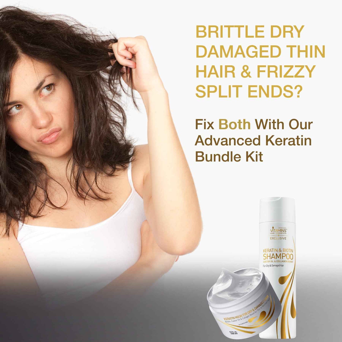 Vitamins Keratin Hair Treatment Kit - Deep Conditioner Mask and Protein Shampoo for Fine, Dry, Damaged, Color-Treated Hair