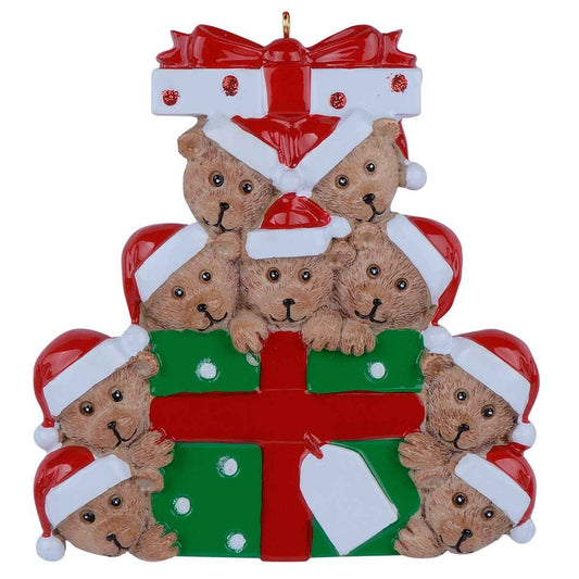 SELPONT Bear Family Chrismtas Ornament 2023 - Bear with Gift Box in Ear Earphones,Wireless Headphones,Noise-Canceling Earbuds