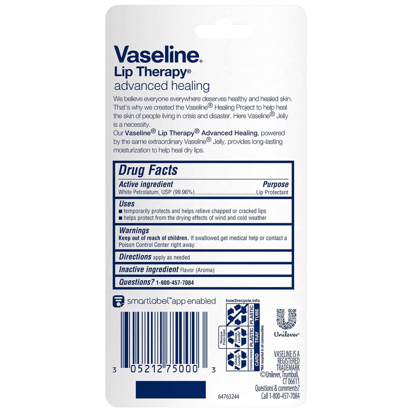 Vaseline Lip Therapy Advanced Healing 12-Pack – White Petroleum Moisturizing Lip Balm for Extremely Dry Lips, 0.35 Oz Ea