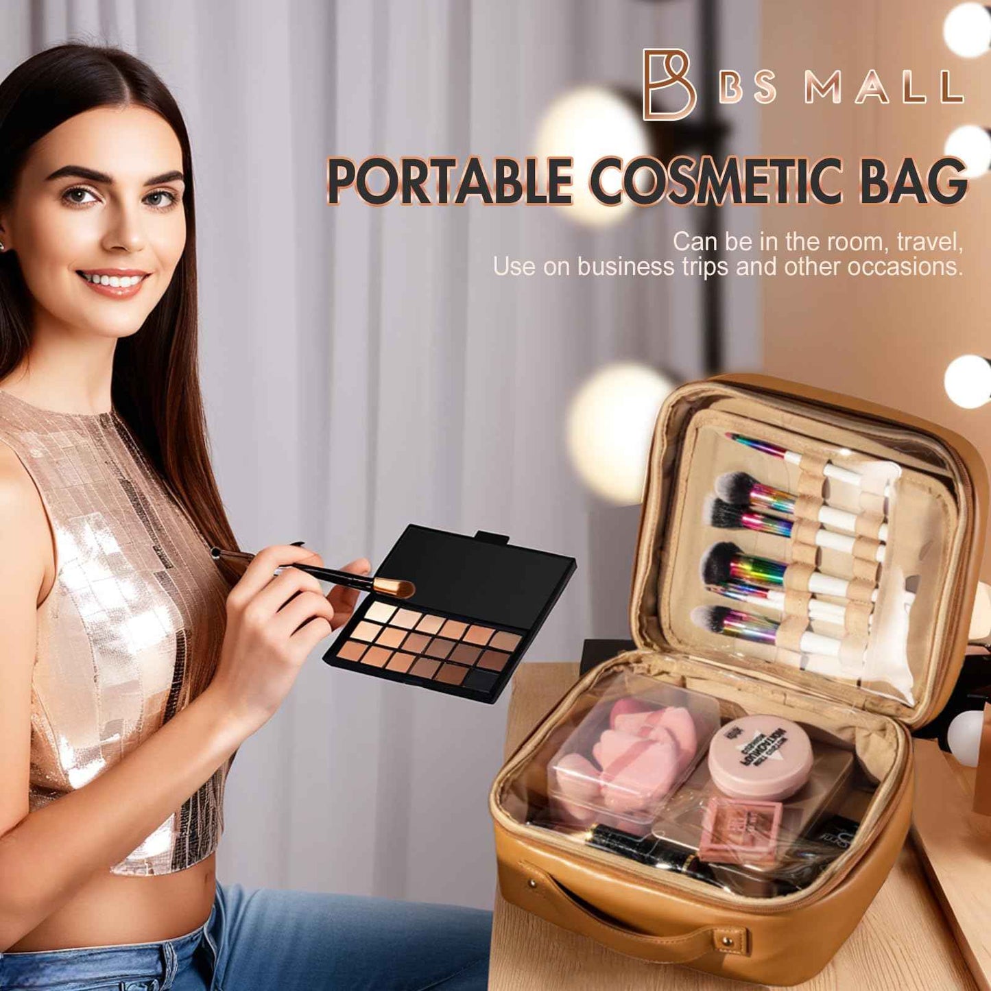 BS-MALL XL Makeup Case – Premium Makeup Bag with Soft Leather, Waterproof and Durable for Long-Term Use