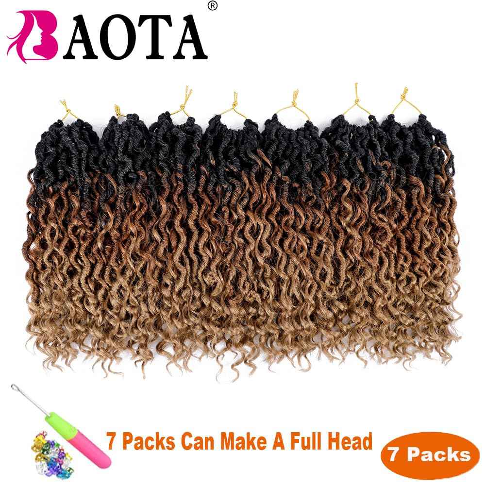 Goddess Locs Crochet Hair 7 Packs Crochet Hair for Black Women Ombre Pre-looped Faux Locs With Curly Ends Synthetic Hair Extension 12 Inch (1B/30/27#)