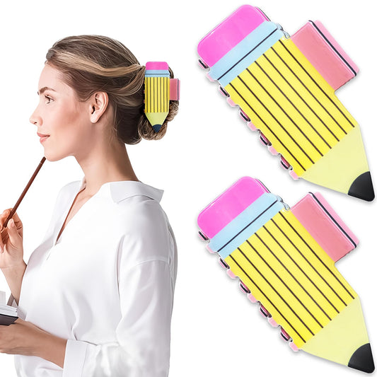 2PCS Pencil Hair Claw Clips for Women Girls, 3.3" Medium Teacher Hair Clips Yellow Back to School Hair Accessories Strong Hold Pencil Claw Clips for Thick Thin Hair Teachers Appreciation Gift