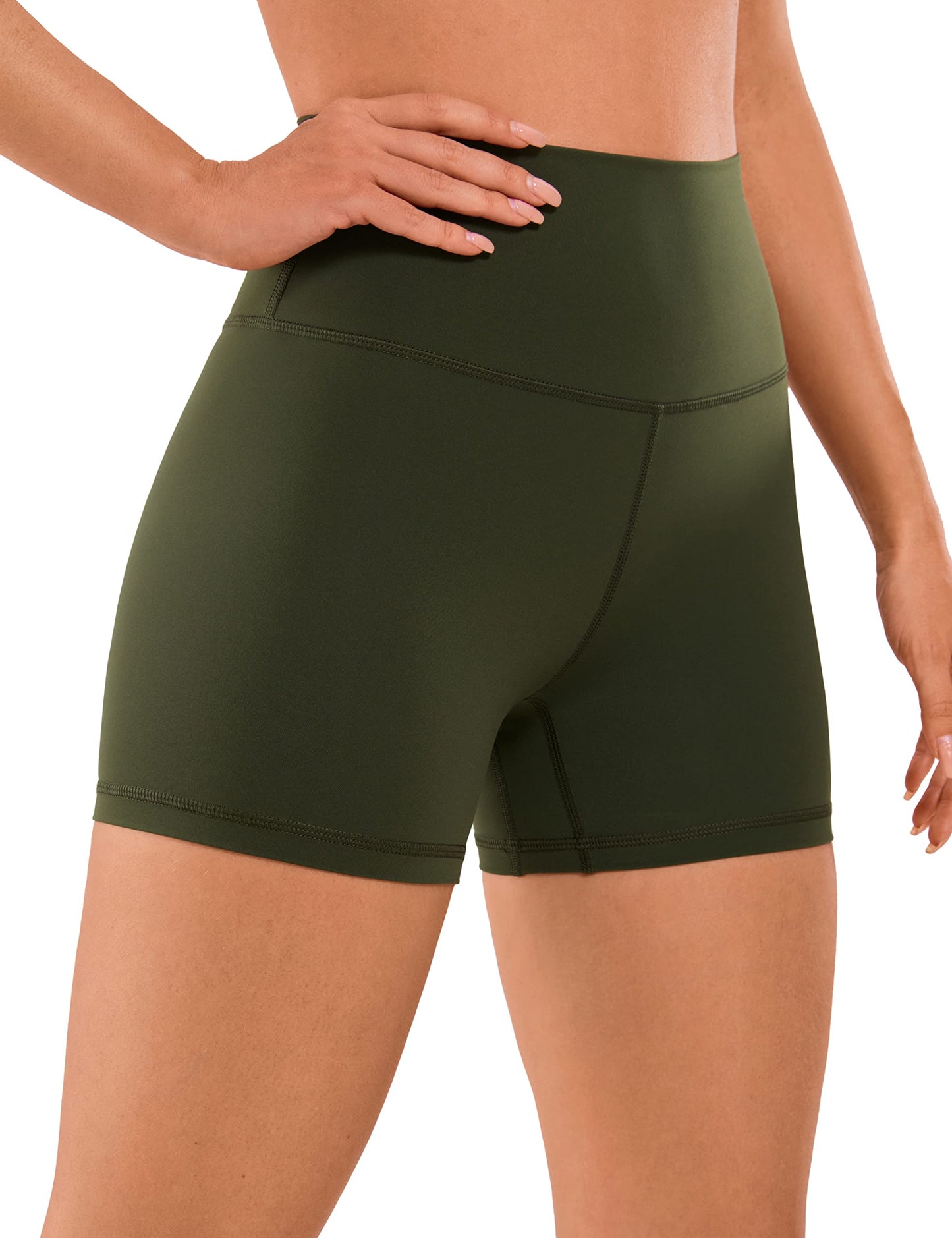 CRZ YOGA Women's Naked Feeling Biker Shorts - 3 Inches High Waisted Yoga Workout Running Spandex Shorts Olive Green Medium