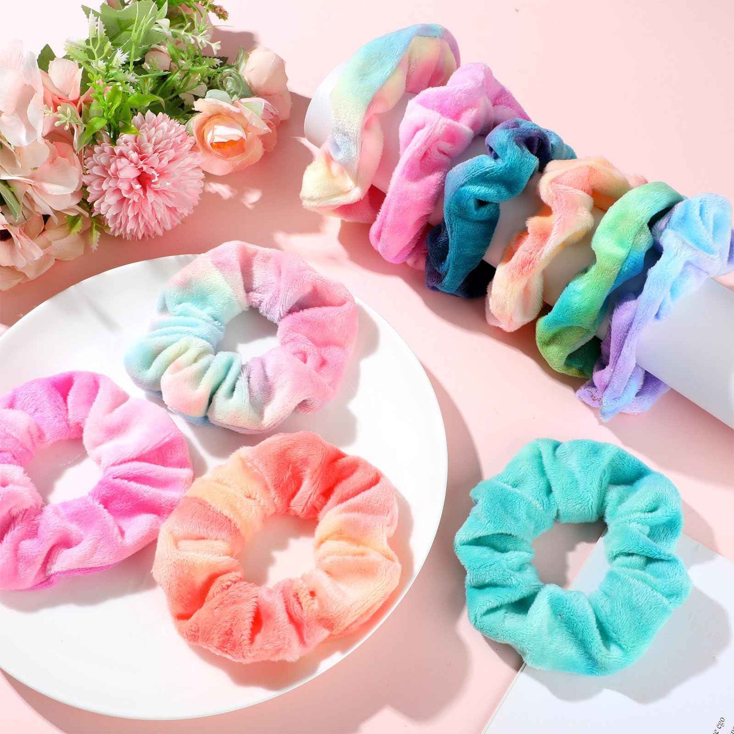 Yuxung 120 Pcs Velvet Scrunchies for Women Scrunchies Bulk Soft Elastic Scrunchy Hair Ties Cute Hairbands and Ponytail Holders Hair Accessories for Women(Tie Dye)