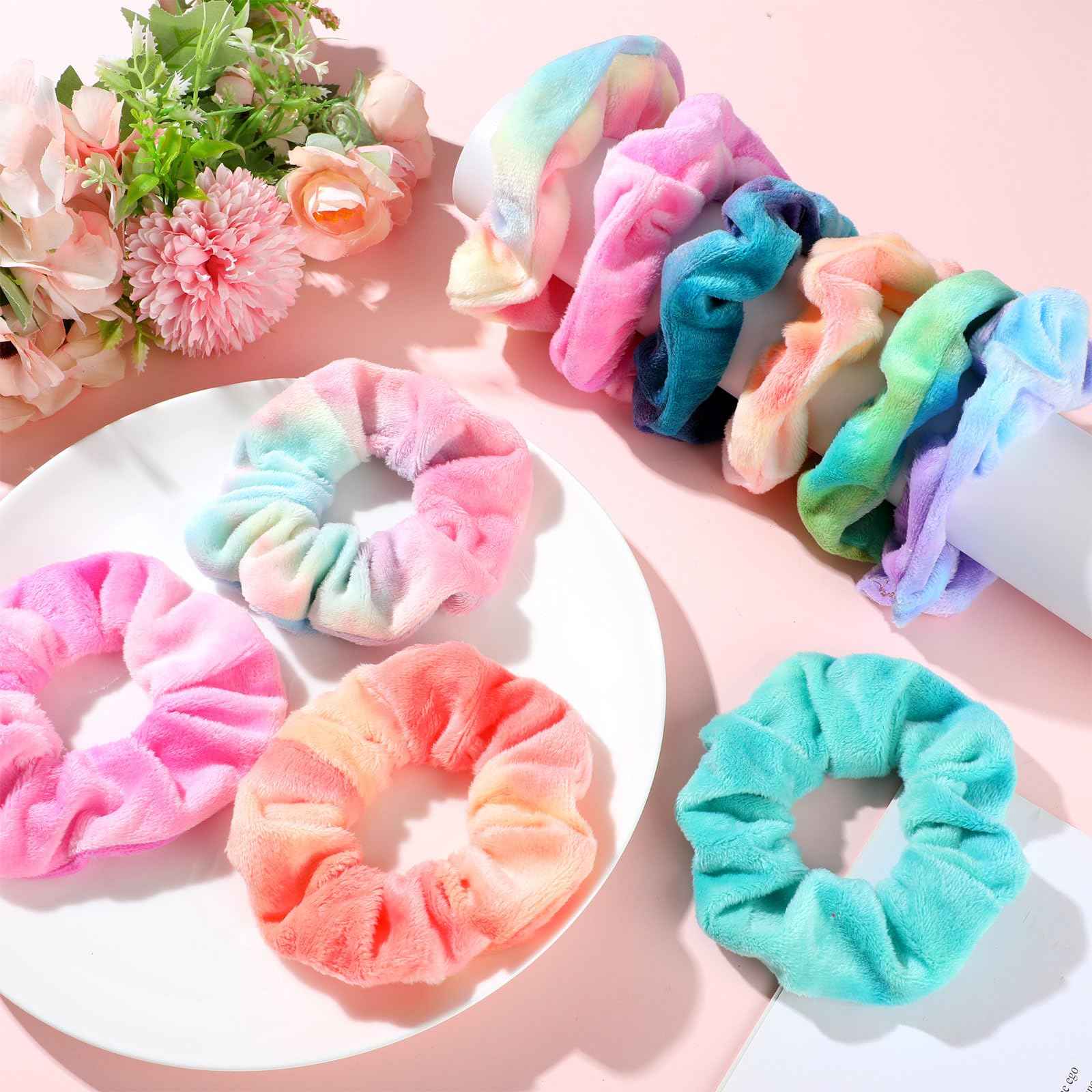 Yuxung 120 Pcs Velvet Scrunchies for Women Scrunchies Bulk Soft Elastic Scrunchy Hair Ties Cute Hairbands and Ponytail Holders Hair Accessories for Women(Tie Dye)
