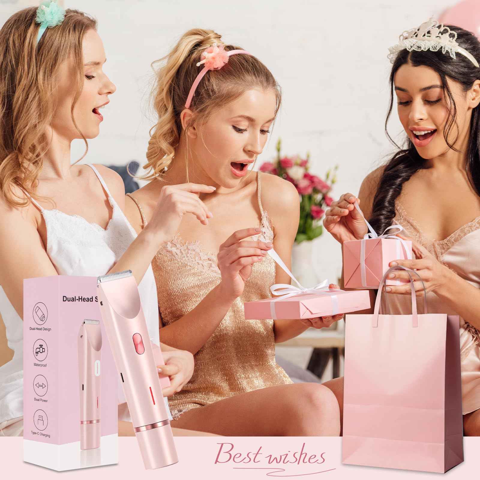 Bikini Trimmer for Women,Dermave Bikini Shaver,Electric Razors for Women Pubic Hair (Pink)