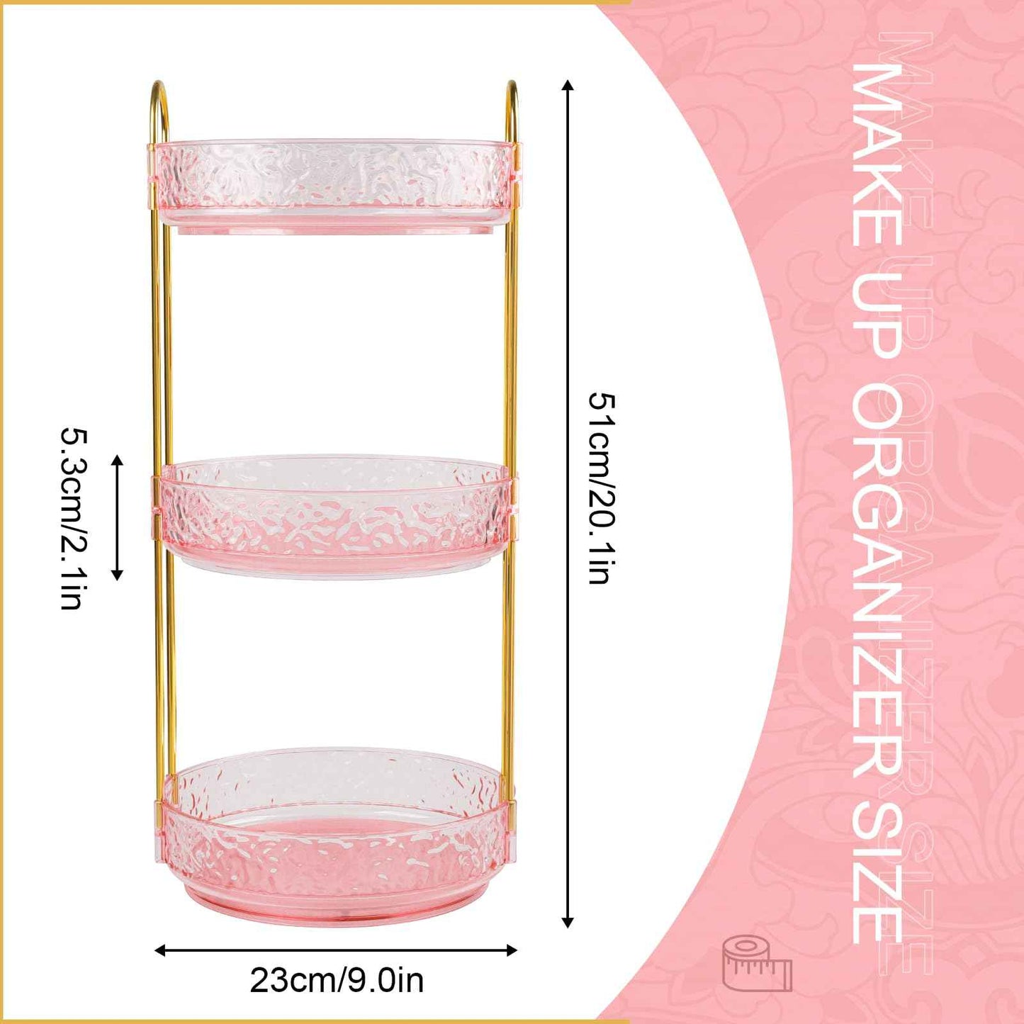 Fangoo 3 Tiers Pink Rotating Makeup Organizer for Vanity, 360 Spinning Skincare Organizers for Dresser Perfume Organizer Large Skincare Make Up Storage Cosmetic Organizer for Bathroom Countertop