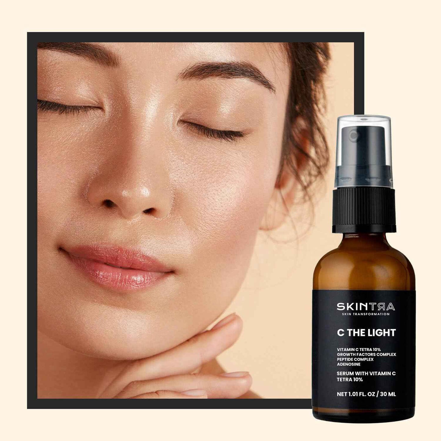 SkinTra - C The Light - 10% Stable Vitamin C Serum for Face, Neck, and Hands, Brightens & Firms Skin – Safe Vegan Formula Suitable for Sensitive Skin – 30 ml/Net 1.01 Fl. Oz