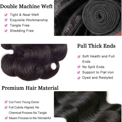 12A Human Hair Bundles 16 16 16 Inch Body Wave Bundles Human Hair Unprocessed Brazilian Virgin Bundles Weave Extensions Natural Black Color 3 Bundle
