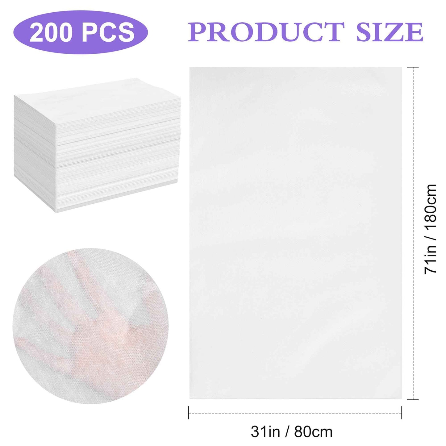 Celmuron 200 Pcs Disposable Massage Table Sheets 31.5" x 71", Non-Woven White Bed Covers for Spa, Massage, Beauty & Tattoo(White)