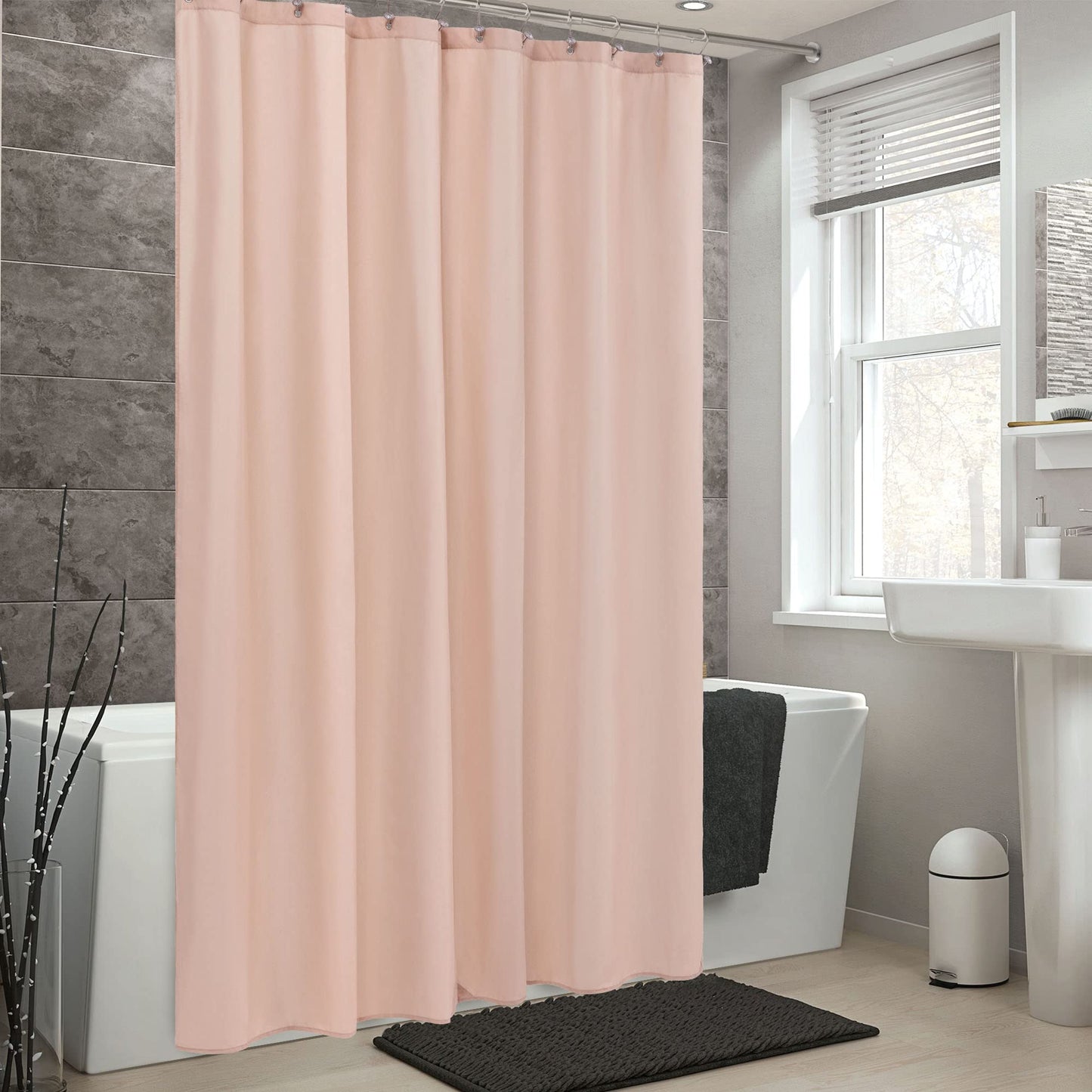 ALYVIA SPRING Pink Shower Curtain Liner Fabric with 3 Magnets - Waterproof Soft Hotel Quality Cloth Shower Curtain for Bathroom, Light-Weight & Machine Washable - Standard Size 72x72, Blush Pink