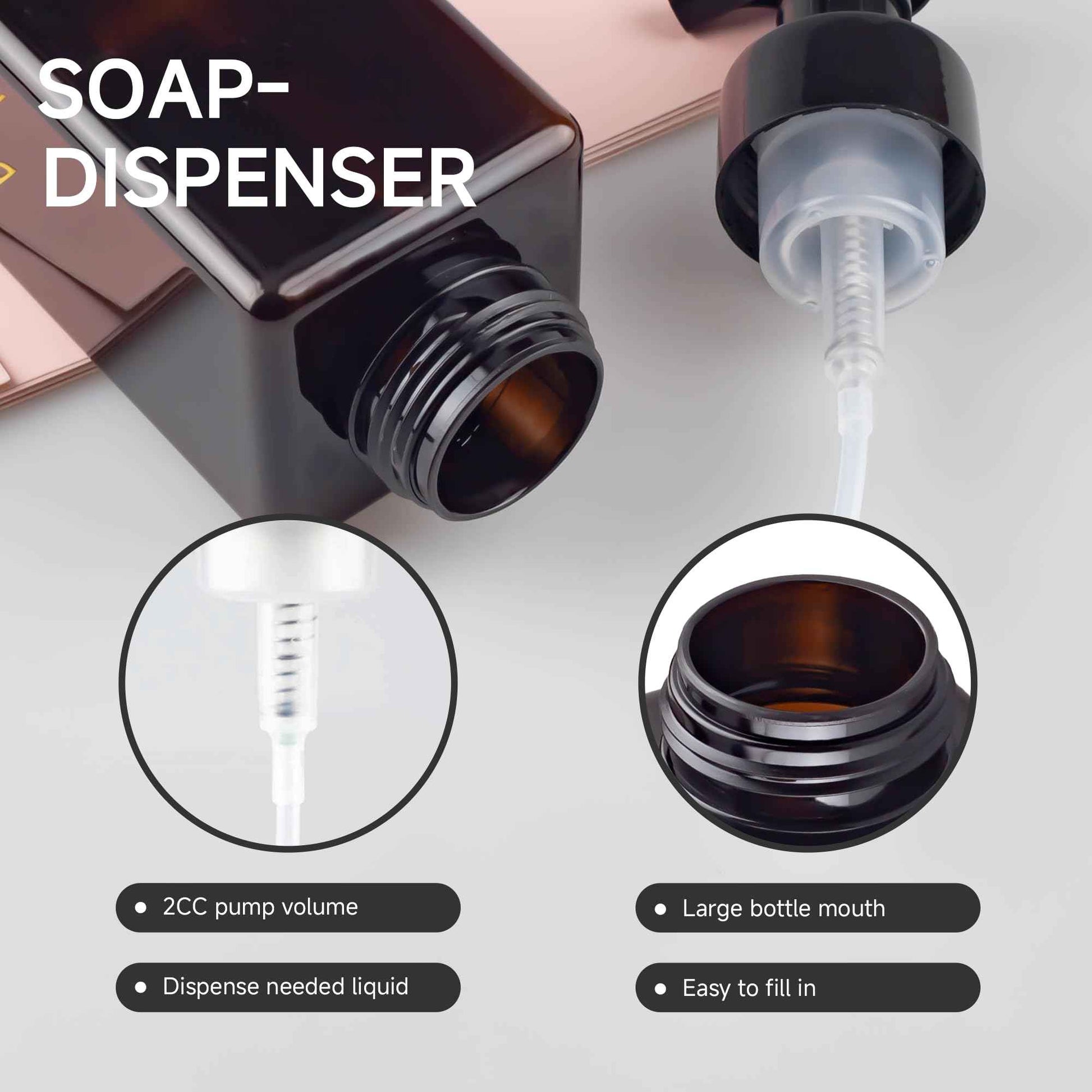 ZEJIA 15OZ Foaming Soap Dispenser, 2-Pack Plastic Hand Soap Dispenser, Refillable Leakproof Foam Pump Bottle with Waterproof Labels, for Shampoo, Body Wash