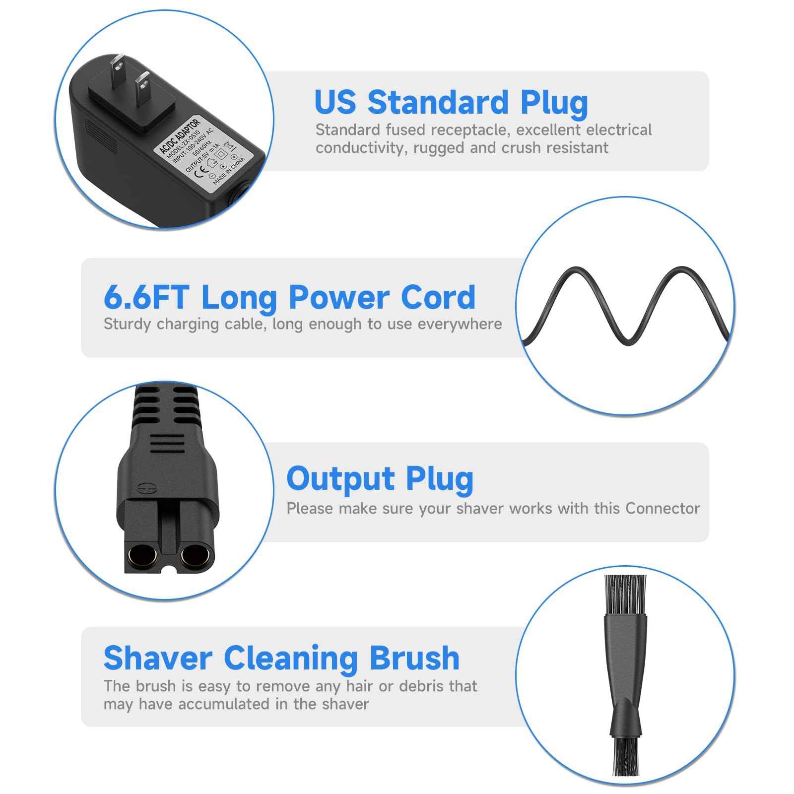 Replacement for Meridian Trimmer Charger, Charging Cord Compatible for Meridian Trimmer Original M2B M2C M2A M2G,Grooming Electric Shaver Trimmer 5V 1A Power Cord Adapter