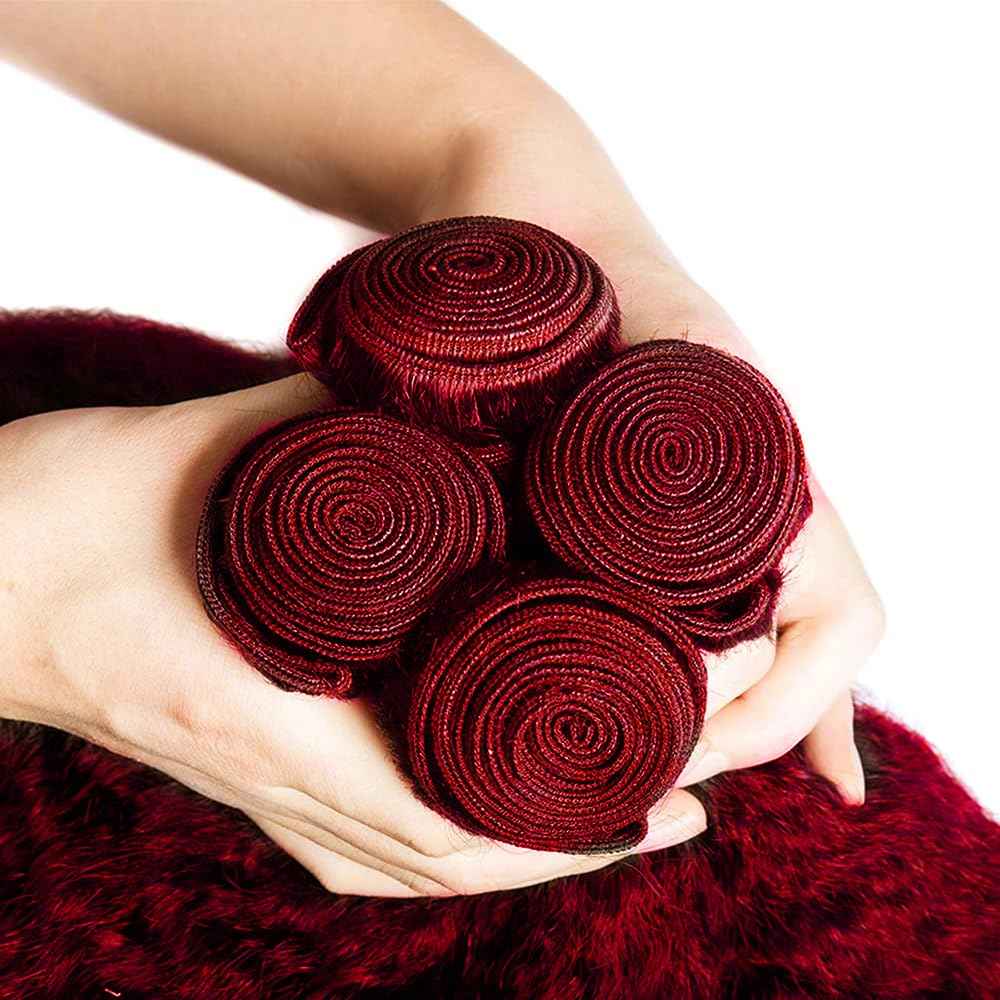 99J Human Hair Bundles Red Kinky Straight Human Hair Bundle Burgundy Yaki Bundle 20 20 20 inch Wine Red Bundles 300g