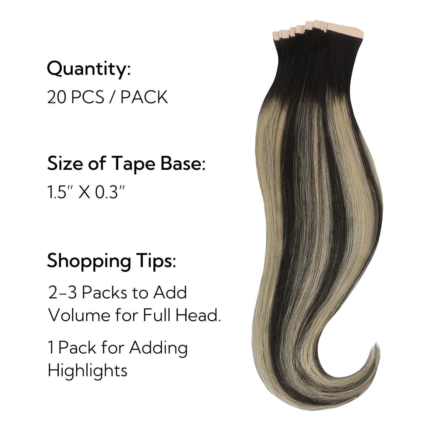 HOTBANANA Tape in Hair Extensions, 16 Inch 20pcs 50g Natural Black to Light Blonde Tape in Hair Extensions Human Hair Tape Hair Extensions Straight Remy Human Hair Tape in Extensions