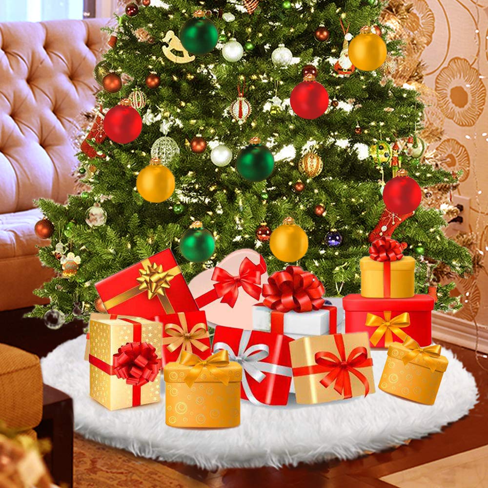 Konsait Christmas Tree Plush Skirt Holiday Tree Ornaments Round Snow White Xmas Tree Skirt Mat Base Cover for Merry Christmas Decor & New Year Party Holiday Home Decorations,59Inch/150CM