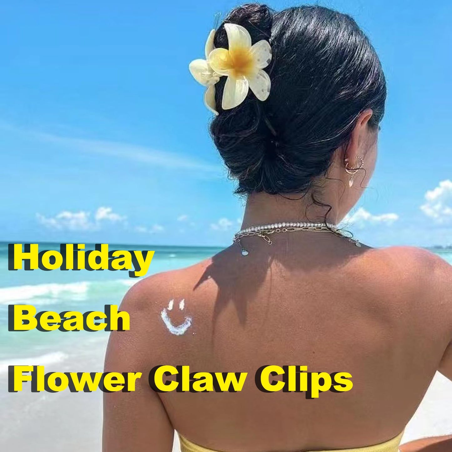 CongTil Floral Hair Clips Set - Large Non-Slip Hawaiian Plumeria Clips for Thick Hair, Strong Hold and Cute Design for Summer Holiday